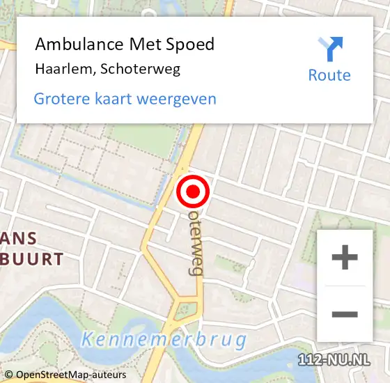 Locatie op kaart van de 112 melding: Ambulance Met Spoed Naar Haarlem, Schoterweg op 14 augustus 2024 11:14