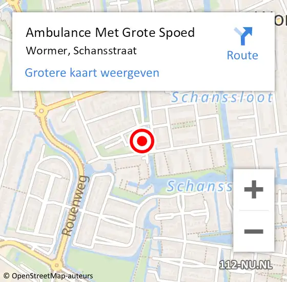 Locatie op kaart van de 112 melding: Ambulance Met Grote Spoed Naar Wormer, Schansstraat op 14 augustus 2024 11:19