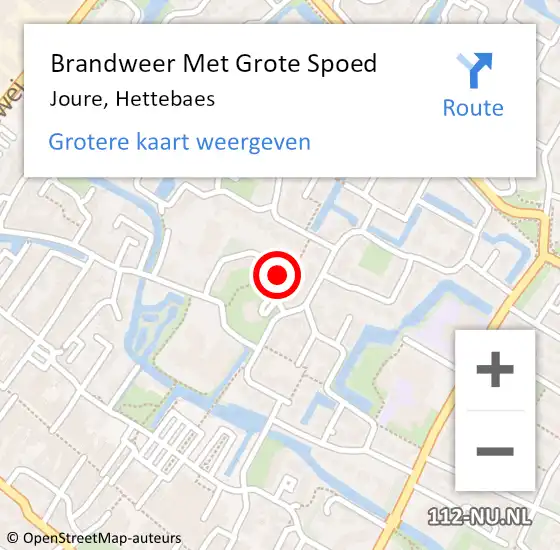 Locatie op kaart van de 112 melding: Brandweer Met Grote Spoed Naar Joure, Hettebaes op 14 augustus 2024 11:21