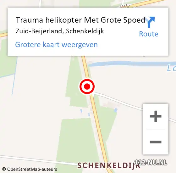 Locatie op kaart van de 112 melding: Trauma helikopter Met Grote Spoed Naar Zuid-Beijerland, Schenkeldijk op 14 augustus 2024 11:31