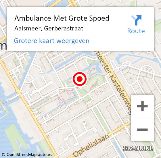 Locatie op kaart van de 112 melding: Ambulance Met Grote Spoed Naar Aalsmeer, Gerberastraat op 14 augustus 2024 11:38