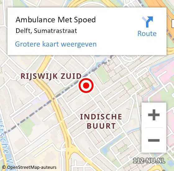 Locatie op kaart van de 112 melding: Ambulance Met Spoed Naar Delft, Sumatrastraat op 14 augustus 2024 11:42