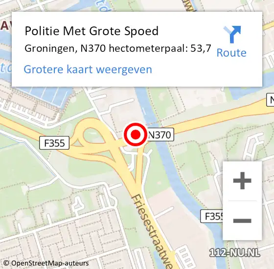 Locatie op kaart van de 112 melding: Politie Met Grote Spoed Naar Groningen, N370 hectometerpaal: 53,7 op 14 augustus 2024 11:46