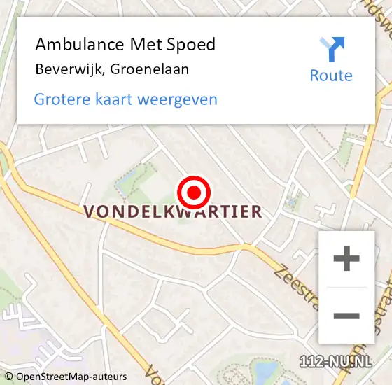 Locatie op kaart van de 112 melding: Ambulance Met Spoed Naar Beverwijk, Groenelaan op 14 augustus 2024 11:52