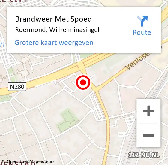 Locatie op kaart van de 112 melding: Brandweer Met Spoed Naar Roermond, Wilhelminasingel op 14 augustus 2024 11:59