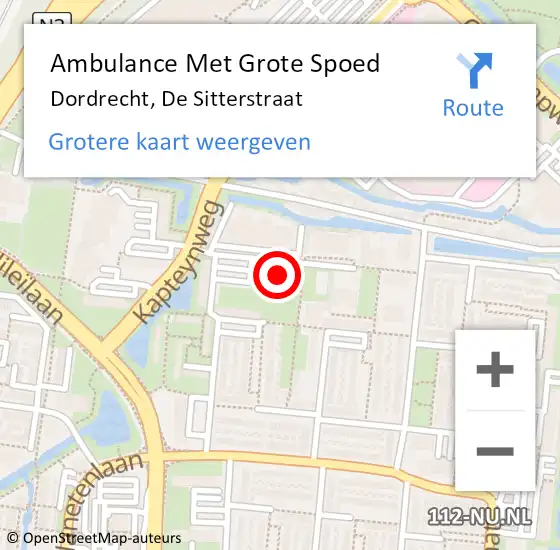 Locatie op kaart van de 112 melding: Ambulance Met Grote Spoed Naar Dordrecht, De Sitterstraat op 14 augustus 2024 12:10