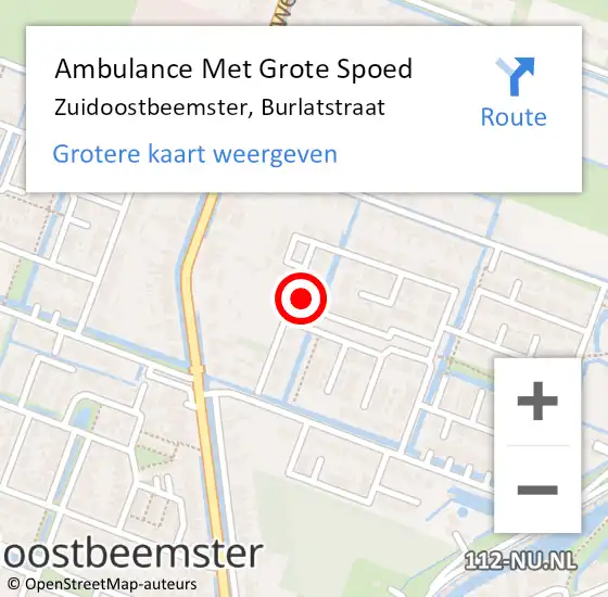 Locatie op kaart van de 112 melding: Ambulance Met Grote Spoed Naar Zuidoostbeemster, Burlatstraat op 14 augustus 2024 12:13