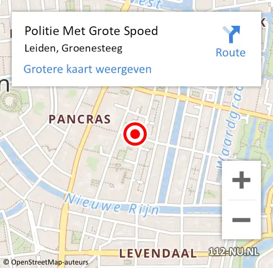 Locatie op kaart van de 112 melding: Politie Met Grote Spoed Naar Leiden, Groenesteeg op 14 augustus 2024 12:20