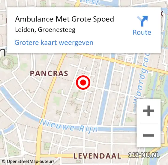 Locatie op kaart van de 112 melding: Ambulance Met Grote Spoed Naar Leiden, Groenesteeg op 14 augustus 2024 12:20