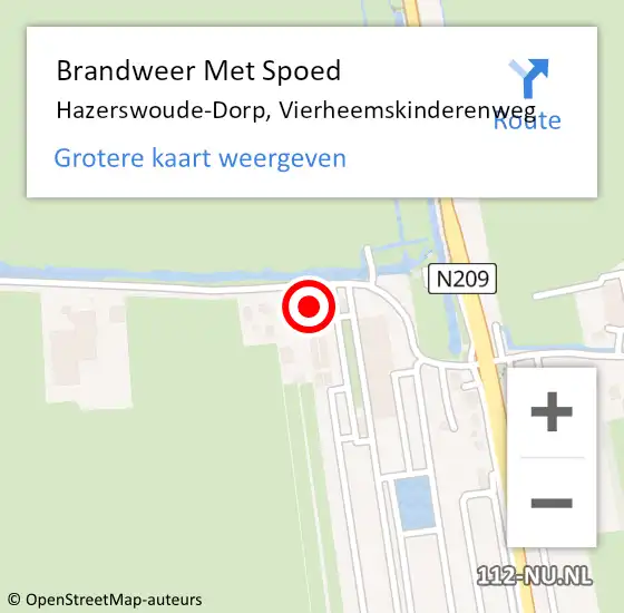 Locatie op kaart van de 112 melding: Brandweer Met Spoed Naar Hazerswoude-Dorp, Vierheemskinderenweg op 14 augustus 2024 12:30