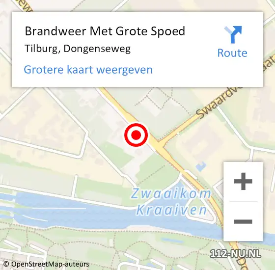 Locatie op kaart van de 112 melding: Brandweer Met Grote Spoed Naar Tilburg, Dongenseweg op 14 augustus 2024 12:37