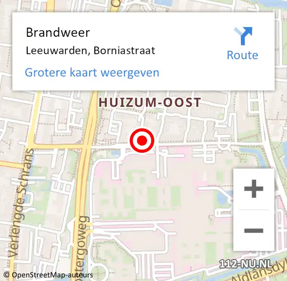 Locatie op kaart van de 112 melding: Brandweer Leeuwarden, Borniastraat op 14 augustus 2024 12:40