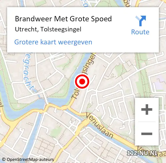 Locatie op kaart van de 112 melding: Brandweer Met Grote Spoed Naar Utrecht, Tolsteegsingel op 14 augustus 2024 12:46