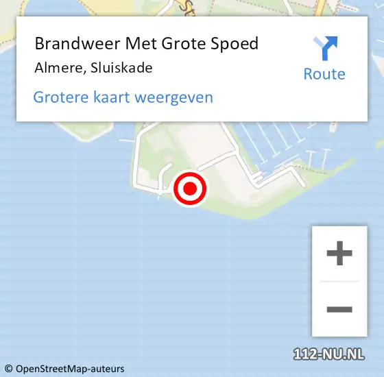 Locatie op kaart van de 112 melding: Brandweer Met Grote Spoed Naar Almere, Sluiskade op 14 augustus 2024 12:48