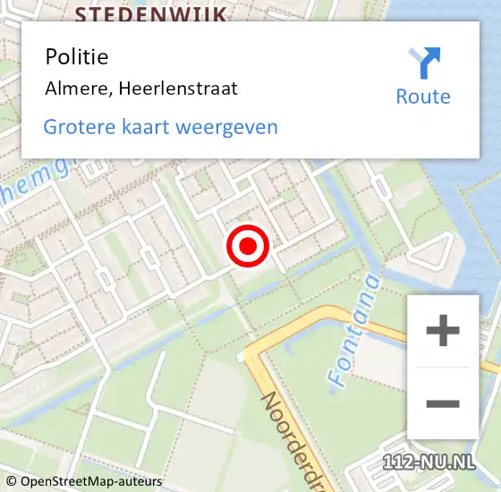 Locatie op kaart van de 112 melding: Politie Almere, Heerlenstraat op 14 augustus 2024 12:50