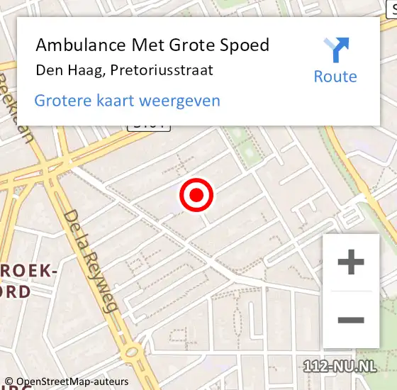 Locatie op kaart van de 112 melding: Ambulance Met Grote Spoed Naar Den Haag, Pretoriusstraat op 14 augustus 2024 13:02