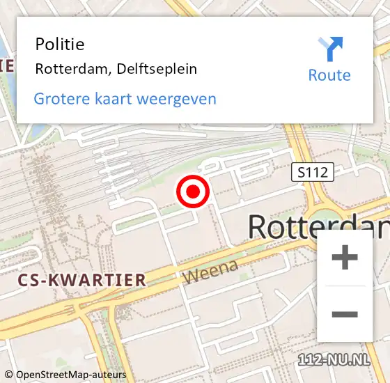 Locatie op kaart van de 112 melding: Politie Rotterdam, Delftseplein op 14 augustus 2024 13:03