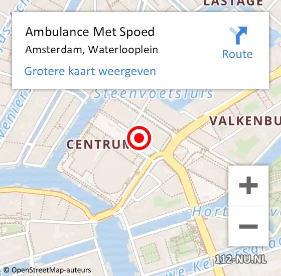 Locatie op kaart van de 112 melding: Ambulance Met Spoed Naar Amsterdam, Waterlooplein op 14 augustus 2024 13:13