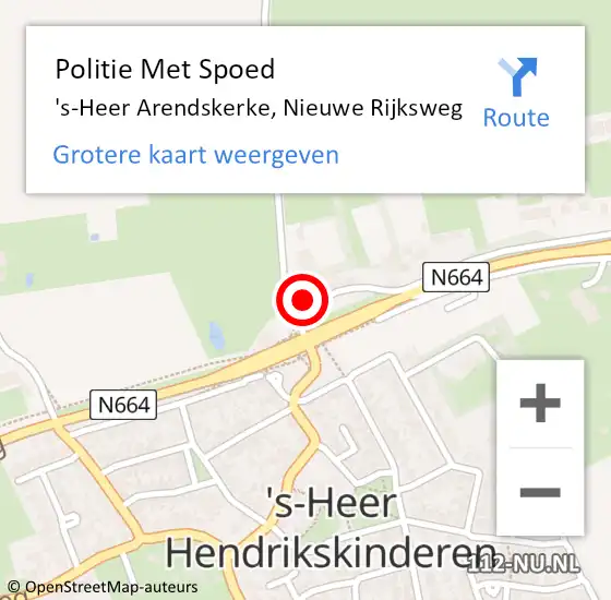 Locatie op kaart van de 112 melding: Politie Met Spoed Naar 's-Heer Arendskerke, Nieuwe Rijksweg op 14 augustus 2024 13:27