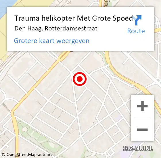 Locatie op kaart van de 112 melding: Trauma helikopter Met Grote Spoed Naar Den Haag, Rotterdamsestraat op 14 augustus 2024 13:40