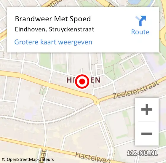 Locatie op kaart van de 112 melding: Brandweer Met Spoed Naar Eindhoven, Struyckenstraat op 14 augustus 2024 13:41