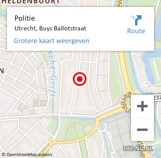 Locatie op kaart van de 112 melding: Politie Utrecht, Buys Ballotstraat op 14 augustus 2024 14:15