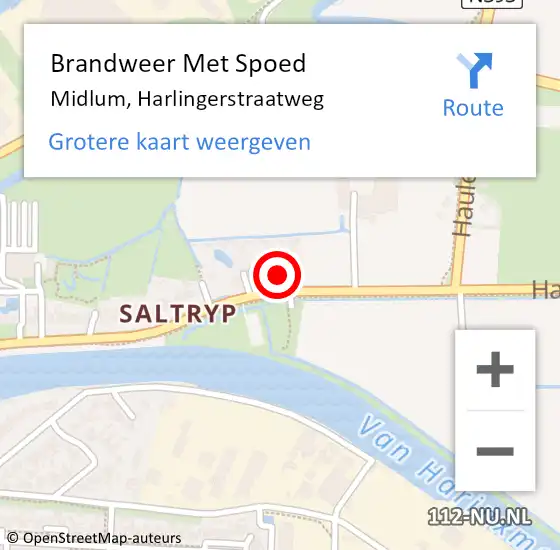 Locatie op kaart van de 112 melding: Brandweer Met Spoed Naar Midlum, Harlingerstraatweg op 14 augustus 2024 14:25