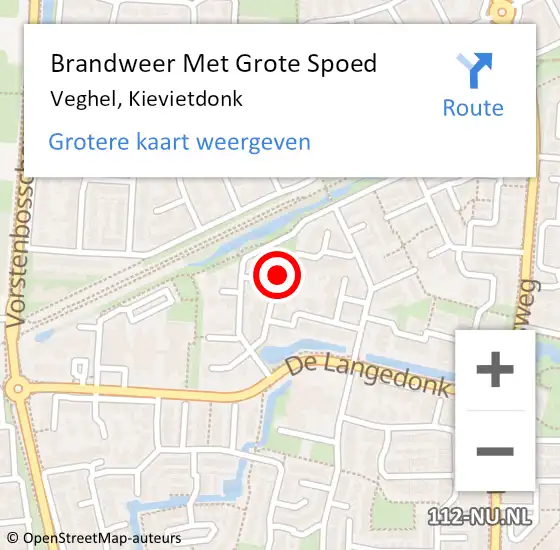 Locatie op kaart van de 112 melding: Brandweer Met Grote Spoed Naar Veghel, Kievietdonk op 14 augustus 2024 14:33