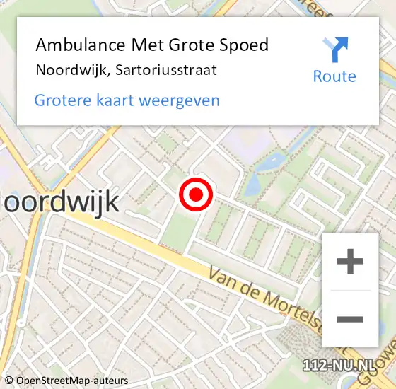 Locatie op kaart van de 112 melding: Ambulance Met Grote Spoed Naar Noordwijk, Sartoriusstraat op 14 augustus 2024 14:36