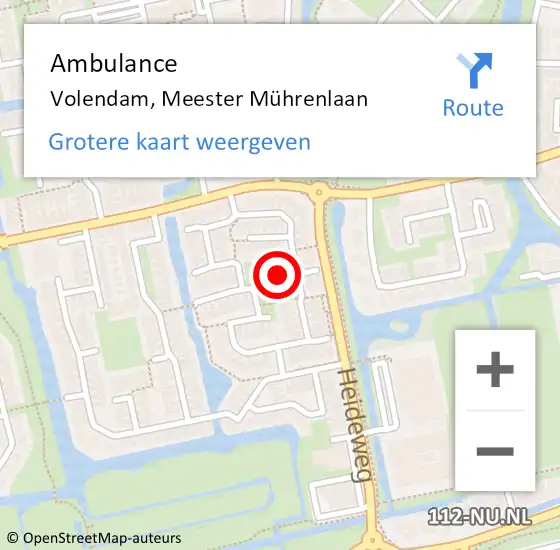 Locatie op kaart van de 112 melding: Ambulance Volendam, Meester Mührenlaan op 14 augustus 2024 14:40