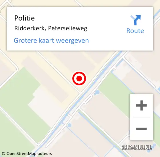 Locatie op kaart van de 112 melding: Politie Ridderkerk, Peterselieweg op 14 augustus 2024 14:52