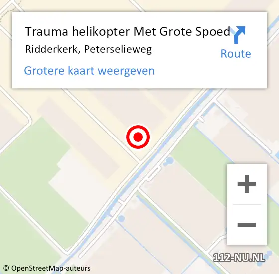 Locatie op kaart van de 112 melding: Trauma helikopter Met Grote Spoed Naar Ridderkerk, Peterselieweg op 14 augustus 2024 14:53