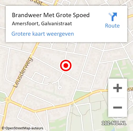 Locatie op kaart van de 112 melding: Brandweer Met Grote Spoed Naar Amersfoort, Galvanistraat op 14 augustus 2024 15:00