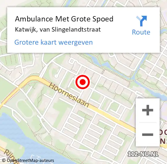 Locatie op kaart van de 112 melding: Ambulance Met Grote Spoed Naar Katwijk, van Slingelandtstraat op 14 augustus 2024 15:12