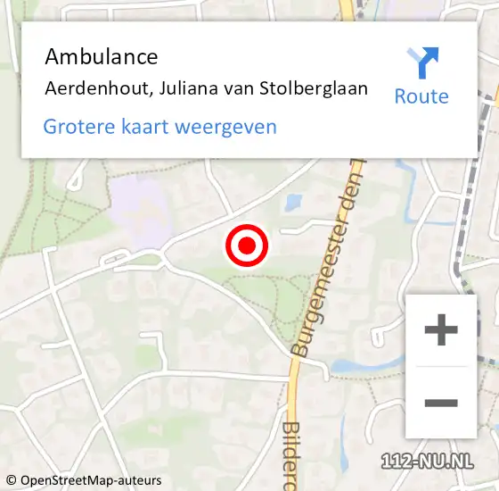 Locatie op kaart van de 112 melding: Ambulance Aerdenhout, Juliana van Stolberglaan op 14 augustus 2024 15:12