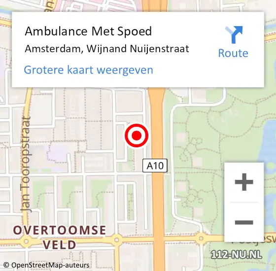 Locatie op kaart van de 112 melding: Ambulance Met Spoed Naar Amsterdam, Wijnand Nuijenstraat op 14 augustus 2024 15:13