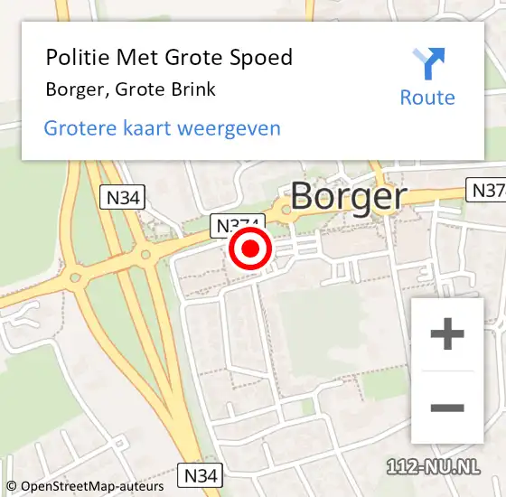 Locatie op kaart van de 112 melding: Politie Met Grote Spoed Naar Borger, Grote Brink op 14 augustus 2024 15:19