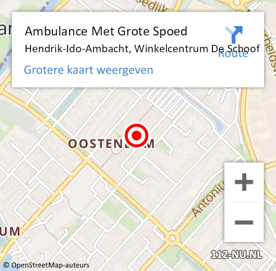 Locatie op kaart van de 112 melding: Ambulance Met Grote Spoed Naar Hendrik-Ido-Ambacht, Winkelcentrum De Schoof op 14 augustus 2024 15:23