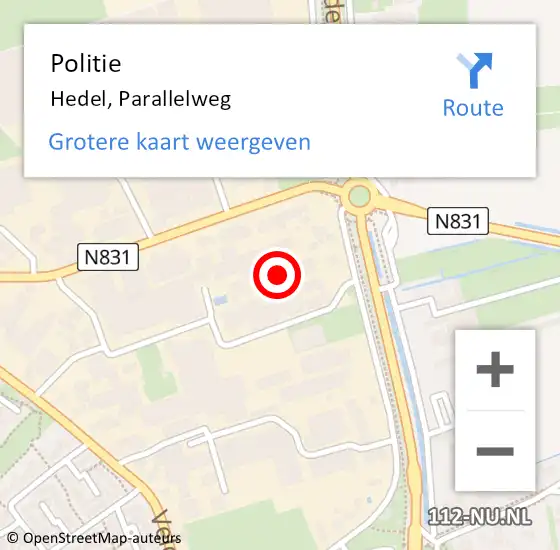 Locatie op kaart van de 112 melding: Politie Hedel, Parallelweg op 14 augustus 2024 15:32