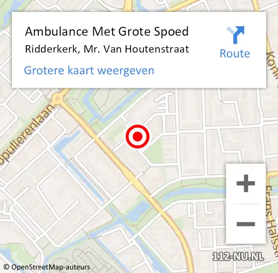 Locatie op kaart van de 112 melding: Ambulance Met Grote Spoed Naar Ridderkerk, Mr. Van Houtenstraat op 14 augustus 2024 15:55