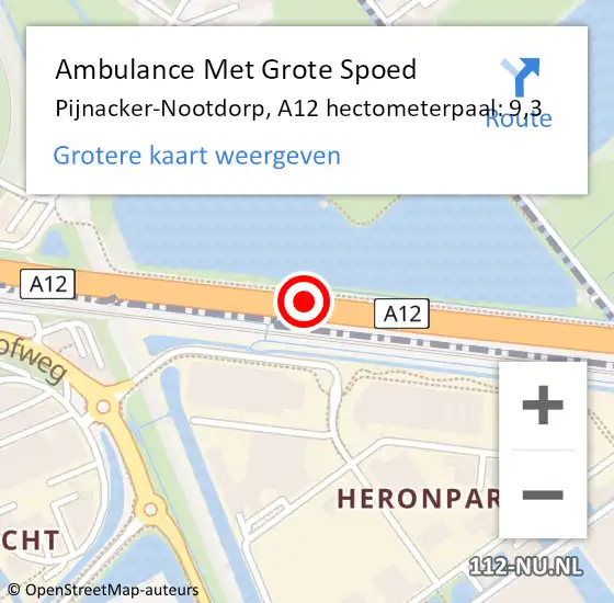 Locatie op kaart van de 112 melding: Ambulance Met Grote Spoed Naar Pijnacker-Nootdorp, A12 hectometerpaal: 9,3 op 14 augustus 2024 16:02