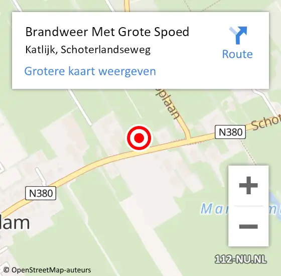 Locatie op kaart van de 112 melding: Brandweer Met Grote Spoed Naar Katlijk, Schoterlandseweg op 14 augustus 2024 16:21