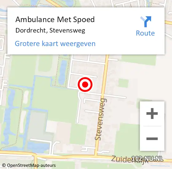 Locatie op kaart van de 112 melding: Ambulance Met Spoed Naar Dordrecht, Stevensweg op 14 augustus 2024 16:33