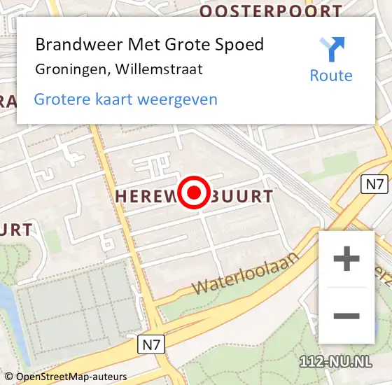 Locatie op kaart van de 112 melding: Brandweer Met Grote Spoed Naar Groningen, Willemstraat op 14 augustus 2024 16:38