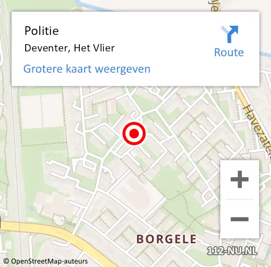 Locatie op kaart van de 112 melding: Politie Deventer, Het Vlier op 14 augustus 2024 16:47