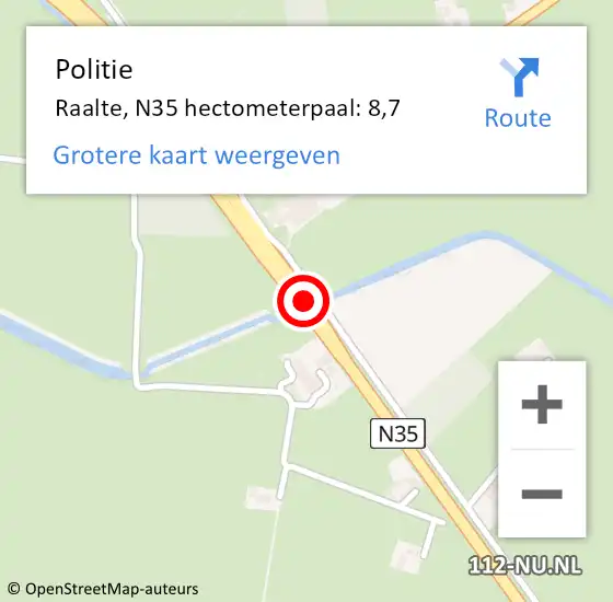 Locatie op kaart van de 112 melding: Politie Raalte, N35 hectometerpaal: 8,7 op 14 augustus 2024 16:52