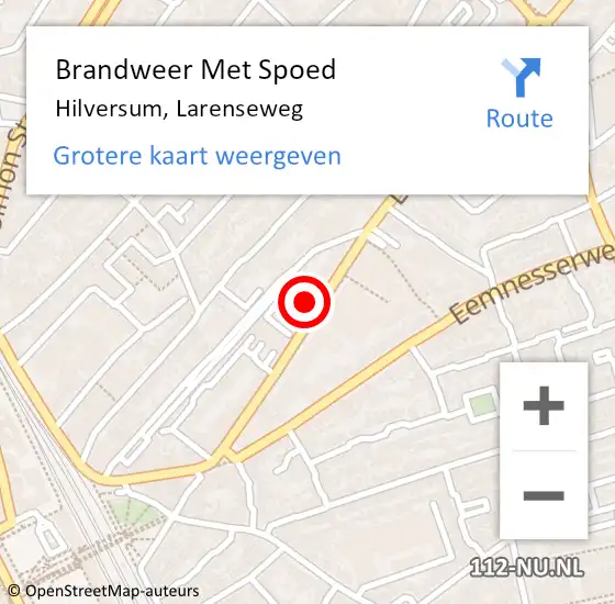 Locatie op kaart van de 112 melding: Brandweer Met Spoed Naar Hilversum, Larenseweg op 14 augustus 2024 17:00