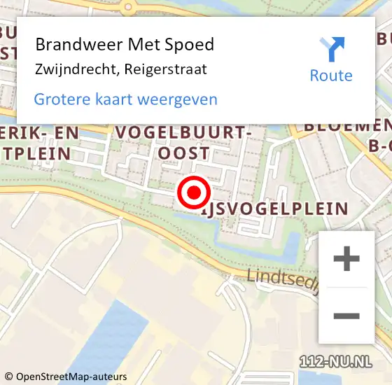 Locatie op kaart van de 112 melding: Brandweer Met Spoed Naar Zwijndrecht, Reigerstraat op 14 augustus 2024 17:01