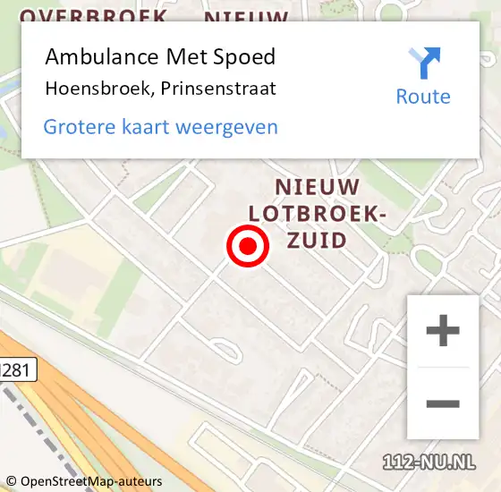 Locatie op kaart van de 112 melding: Ambulance Met Spoed Naar Hoensbroek, Prinsenstraat op 16 oktober 2014 11:17