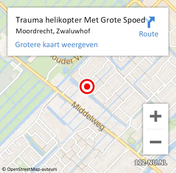 Locatie op kaart van de 112 melding: Trauma helikopter Met Grote Spoed Naar Moordrecht, Zwaluwhof op 14 augustus 2024 17:26